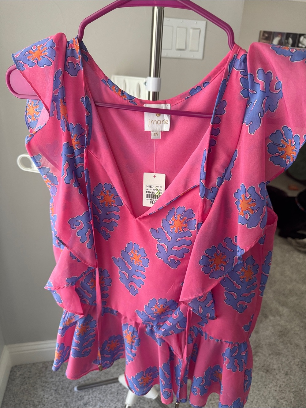 Imare Pink Floral Ruffle Blouse